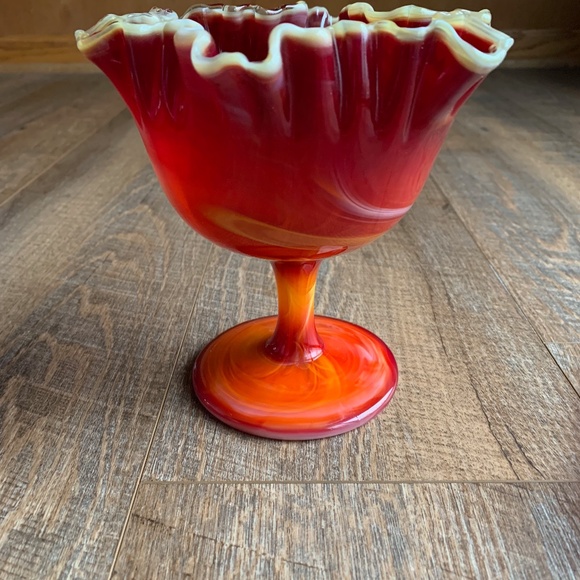 Red Slag Glass Footed Compote - Vintage Imperial Glass Company - Picture 6 of 11